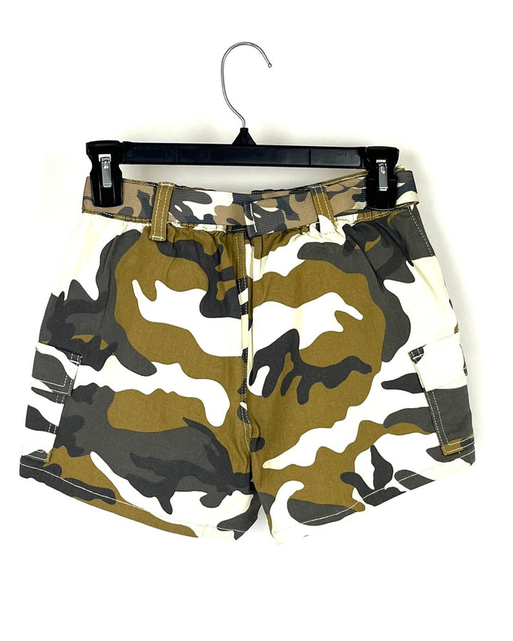 Camo Cargo Shorts with Camo Buckle Belt - Size 2/4