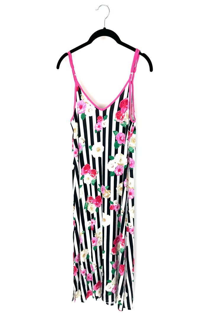 Pink and White Rose Stripe Lounge Dress - Size 6/8