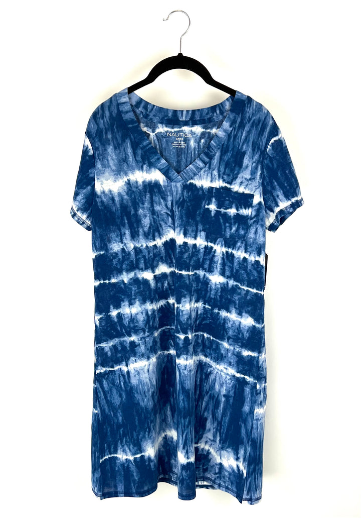 Blue And White Tie Dye Lounge Dress - Small