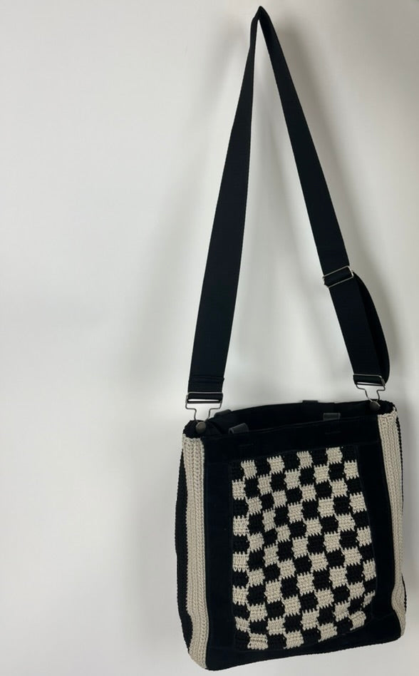 Black Checkerboard Crochet Tote Bag