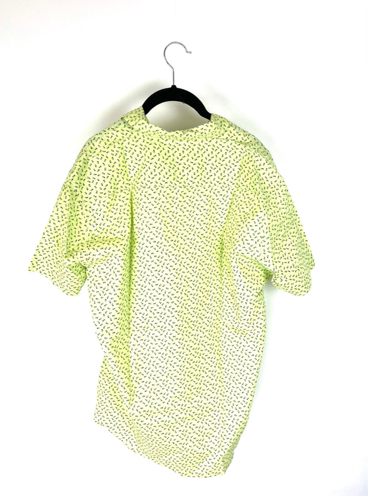 MENS Green Floral Short Sleeve Top - Medium
