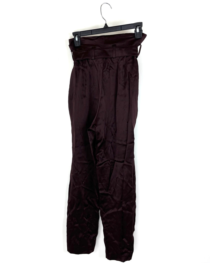 Flowy Brown Pants with Wrap Belt - Size 4/6