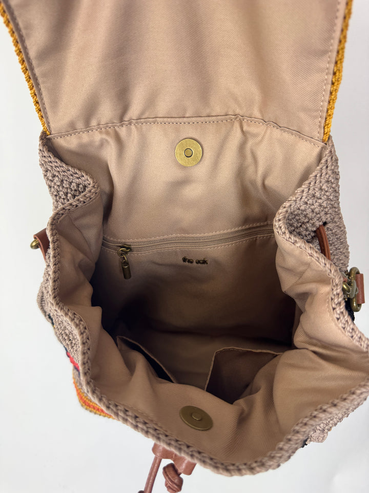 Beige Backpack With Crochet Patchwork