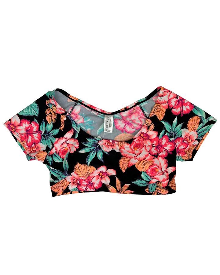 Black & Floral Swim Top - 1X