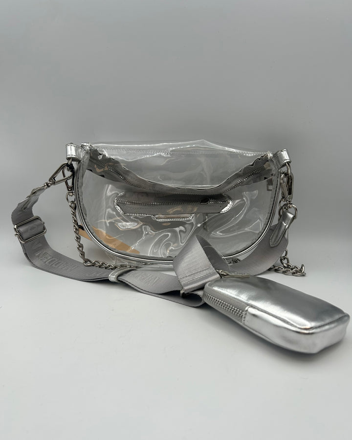 Clear With Silver Detailing Crossbody/Shoulder Bag