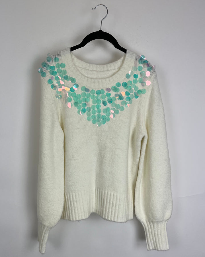 White Sequin Detail Knit Sweater - Size 6/8