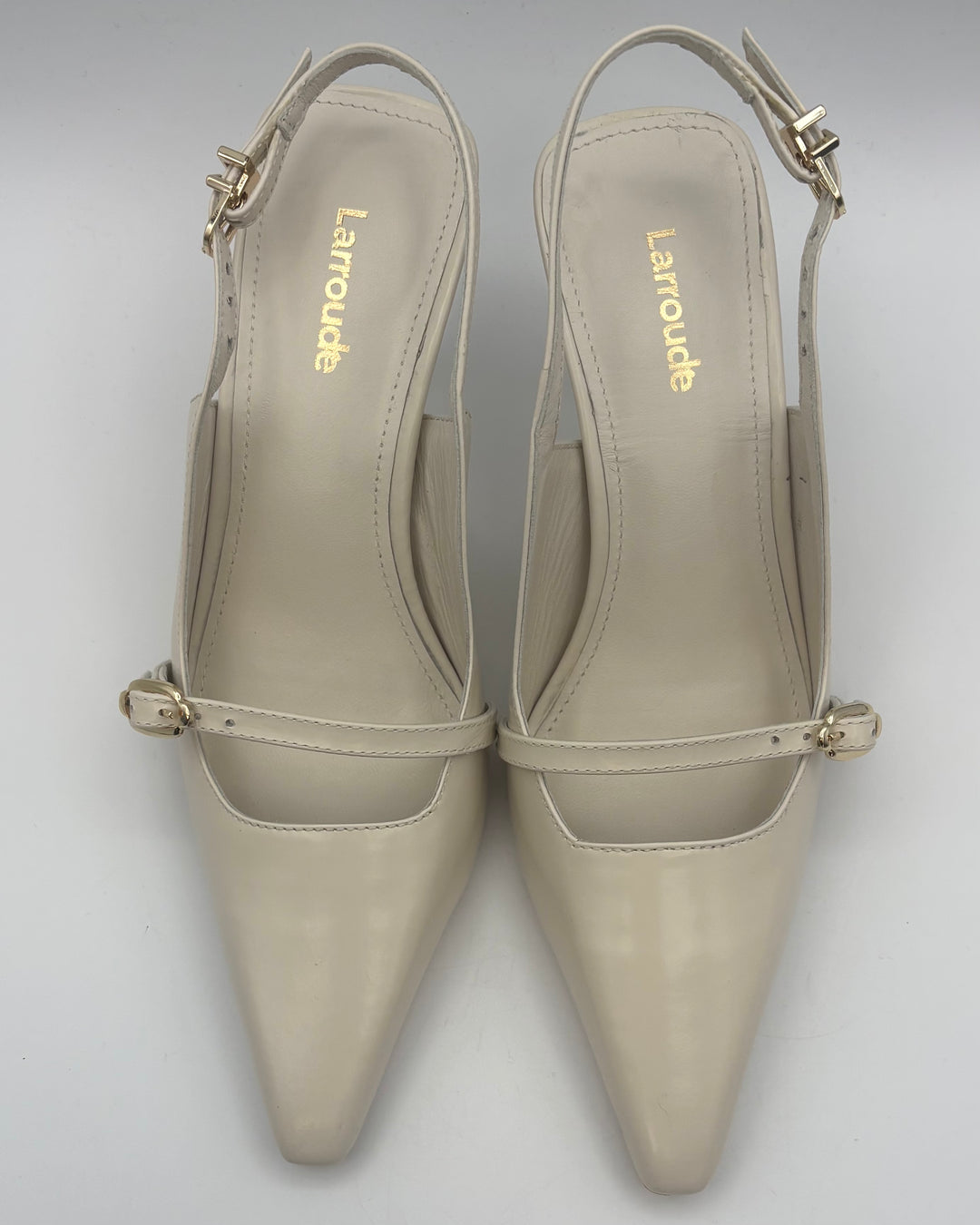 Cream Beige Pointed Kitten Heels - Size 5.5