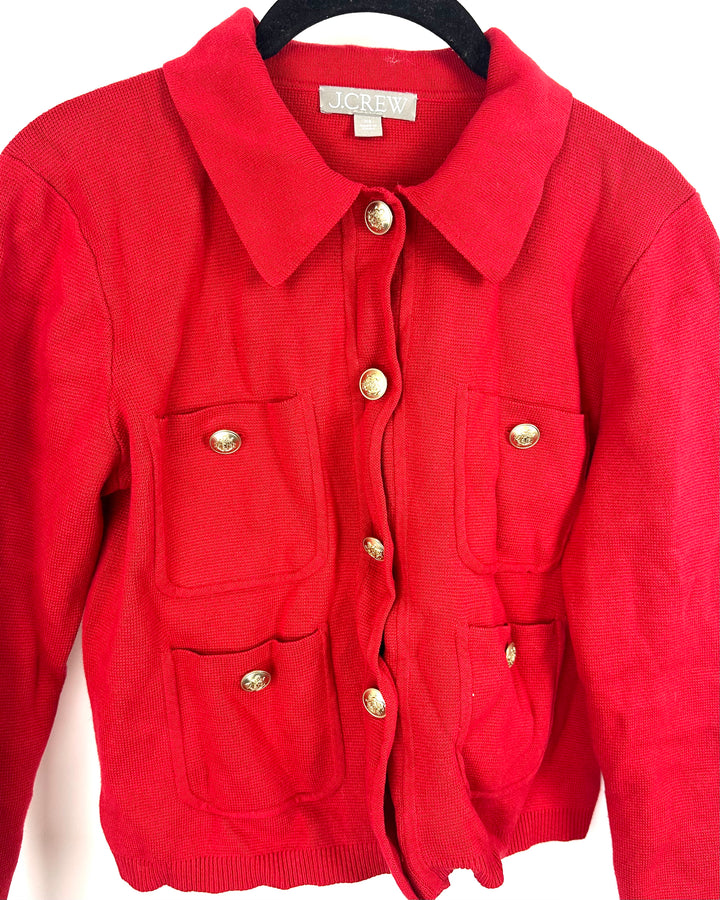 J.  Crew Red Collared Cardigan - Extra Small