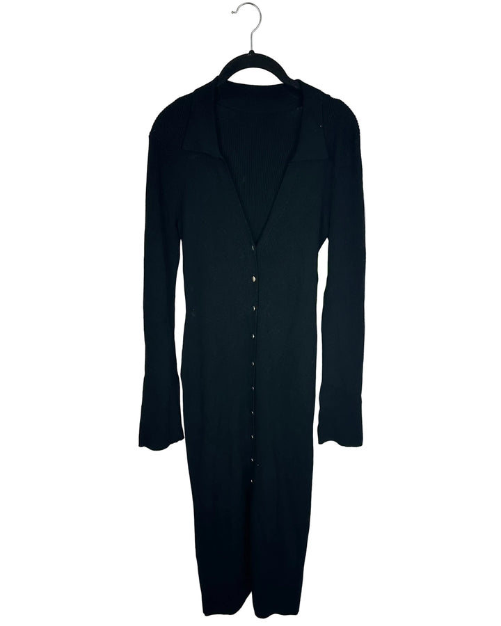 Black Long Sleeve Ribbed Dress - Size 2/4