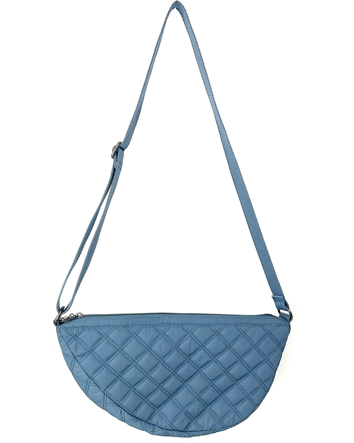 Blue Quilted Crescent Shoulder Bag