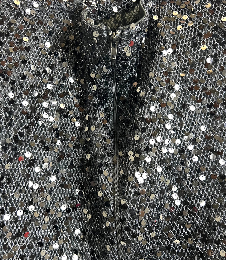 Black Sequin Cowl Neck Mini Dress - Size 16/18