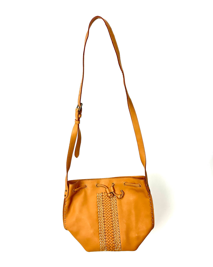 Light Sand Leather Drawstring Crossbody Bag