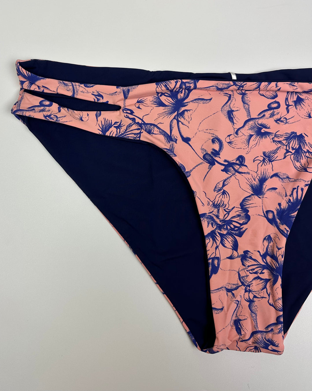 Dusty Pink and Blue Floral Side Cut Out Bikini Bottom - Extra Large
