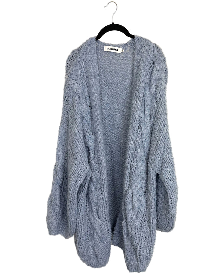 Dusty Blue Open Knit Cardigan - Size 8/10