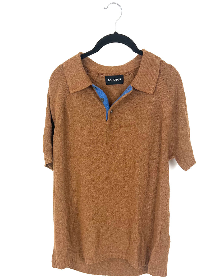 MENS Brown Short Sleeve Collared Shirt - Small
