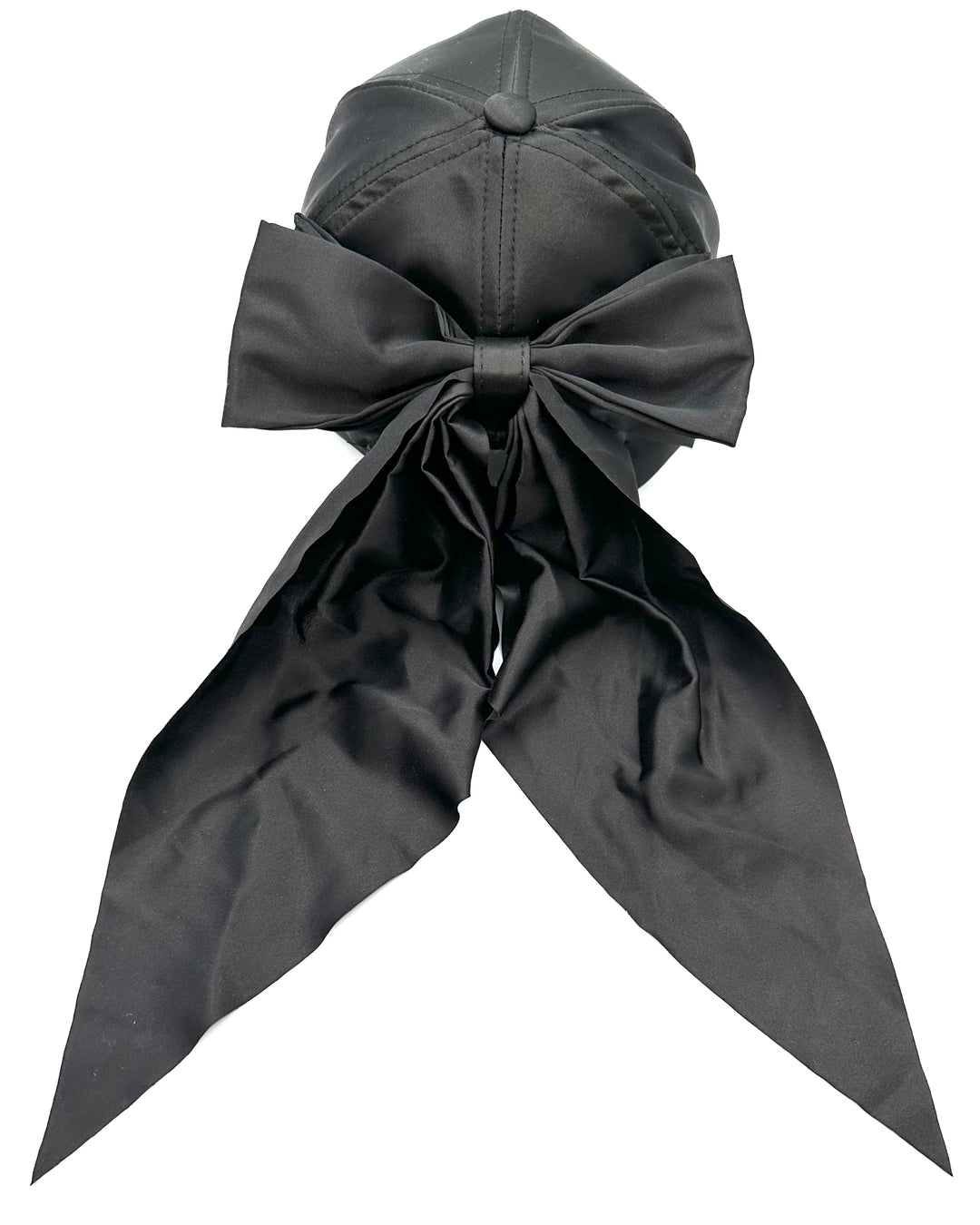 Black Satin Bow Baseball Hat - One Size