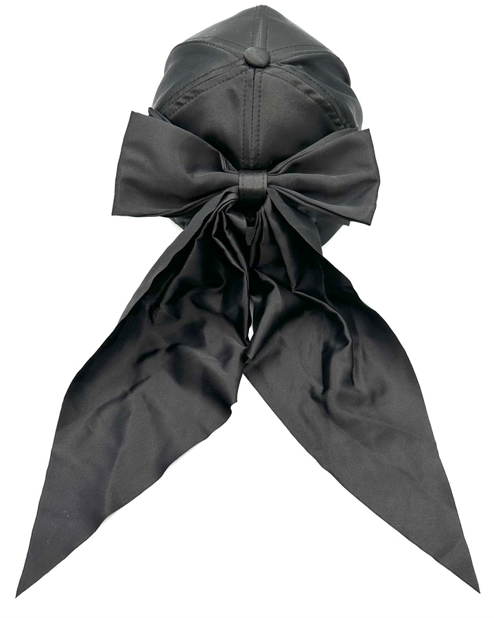 Black Satin Bow Baseball Hat - One Size