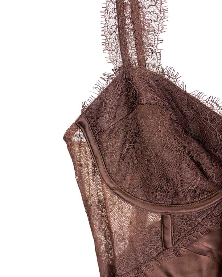 Brown Corset Silk Long Dress - Size 4