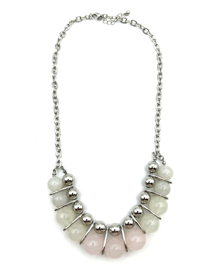 Silver Beaded Gemstone Statement Necklace