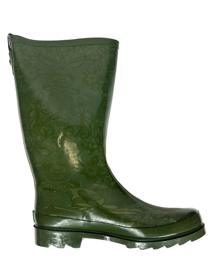Tall Green & Floral Print Rainboots - Size 6, 7, 9, 10