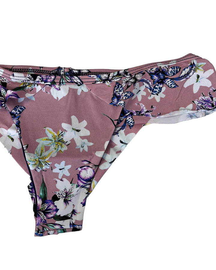 Soft Pink Floral and Ruffle Low Rise Bikini Bottom - Small