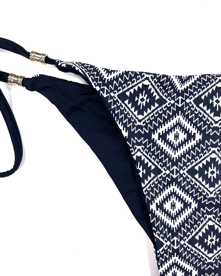 Black & Cream Printed Reversible Cheeky Scrunch Bikini Bottom - Large