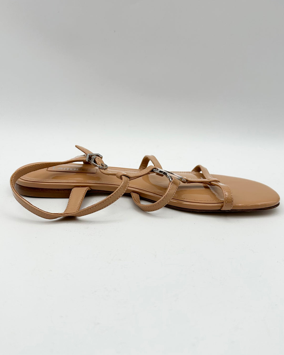 Tan Patent Leather Sandals - Size 6.5
