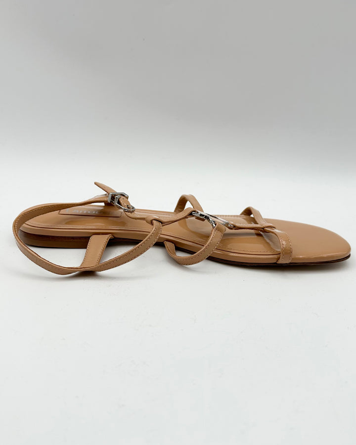 Tan Patent Leather Sandals - Size 6.5