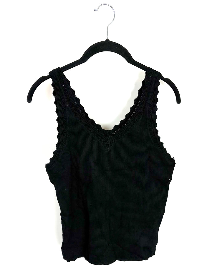 Black Patterned Trim Tank Top - Size 4/6