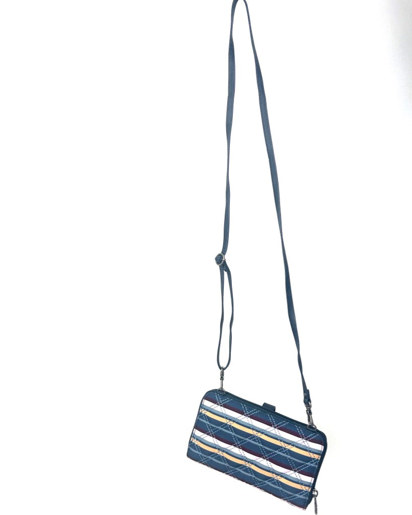 Blue Quilted Multicolor Crossbody Bag / Wristlet