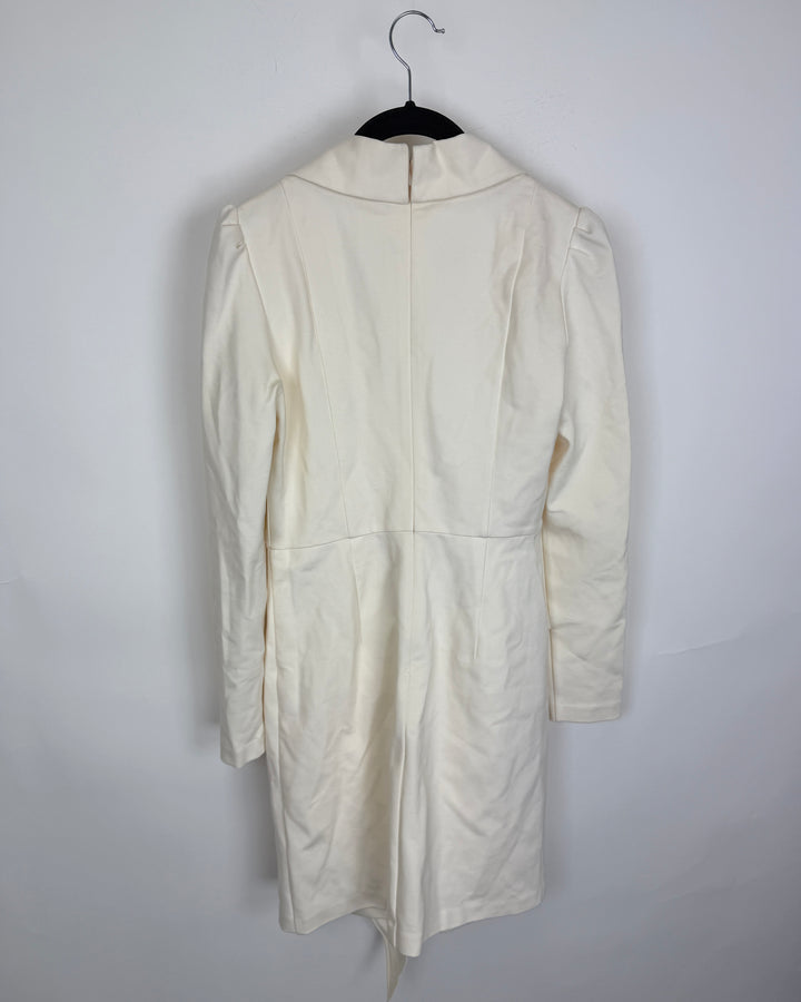 Cream Collared Long Sleeve Dress - Size 0