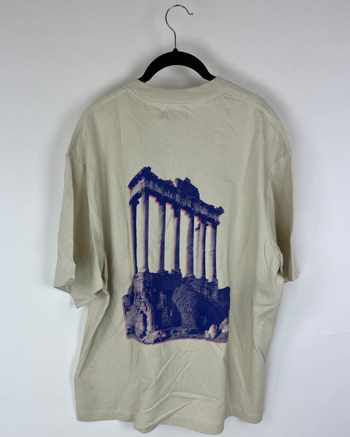 MENS Beige Brown Bold Graphic Tee - Medium