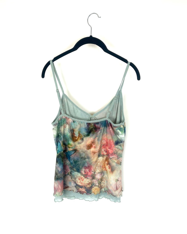 Blue Mesh Printed Tank Top - Size 4/6