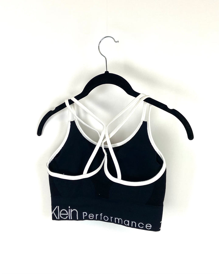 Black and White Trim Sports Bra - Small