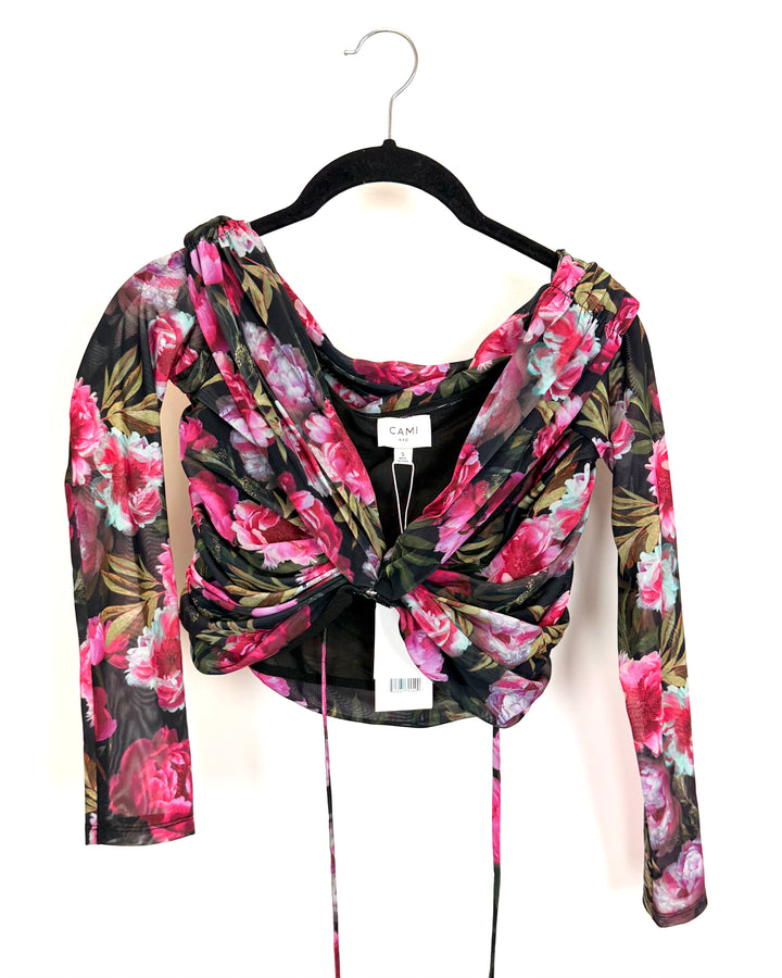 Dark Floral Rouged Crop Top - Size 4/6