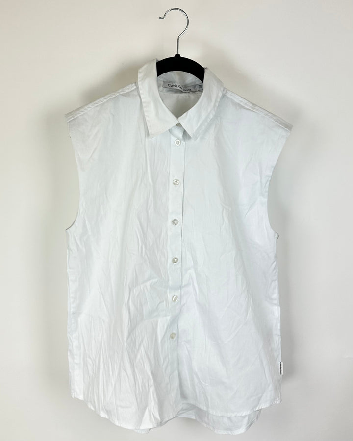 White Cap Sleeve Button Up Top - Small