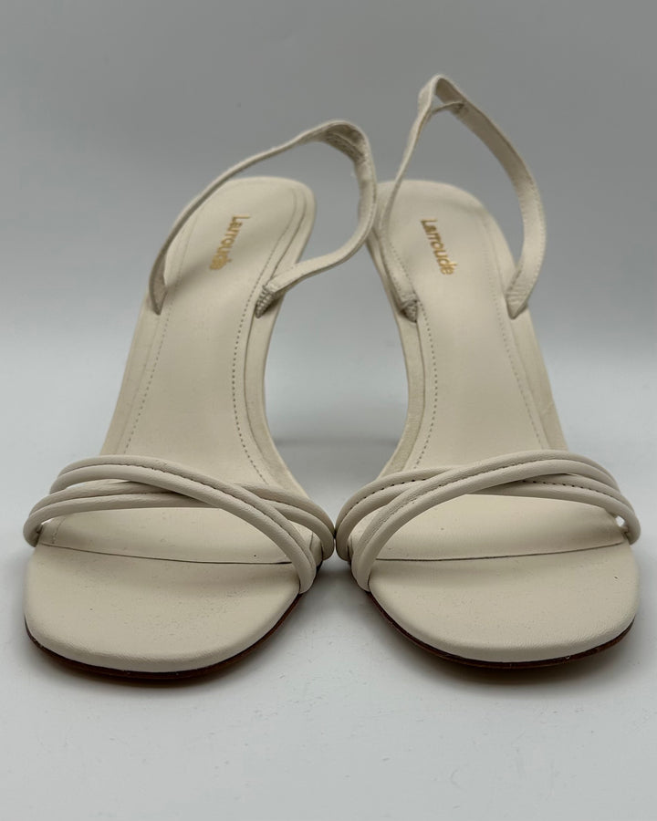 Ivory Leather Open Toe Sandals - Size 10