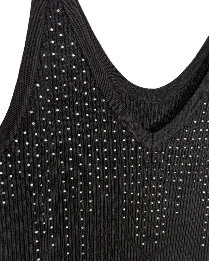 Black Rhinestone Ribbed Dress - Size 2/4