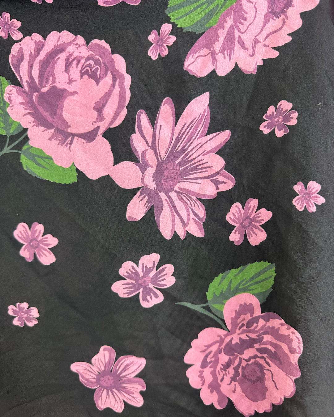 Black and Pink Rose Pattern Scarf
