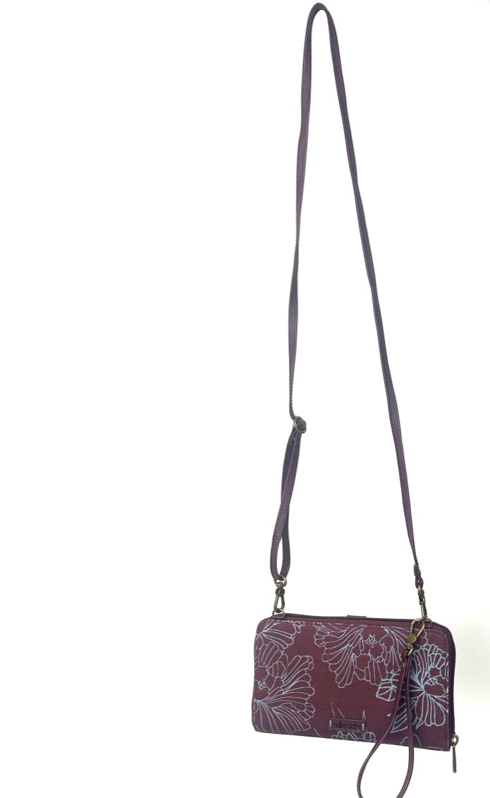 Burgundy Floral Pattern Crossbody Bag / Wristlet