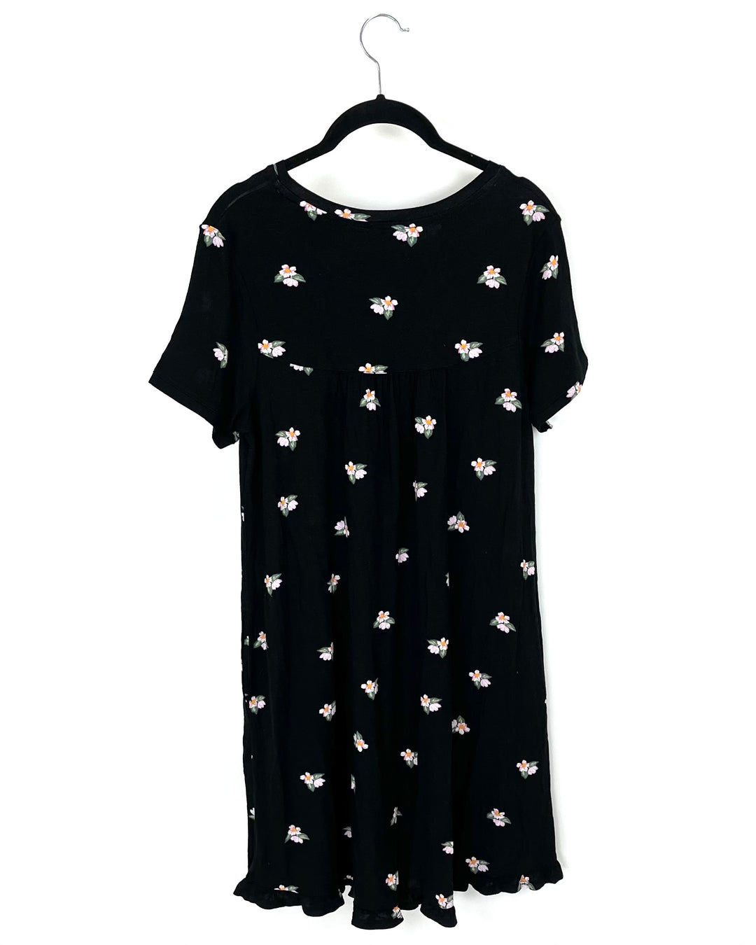 Black Short Sleeve Floral Lounge Dress - Size 4/6