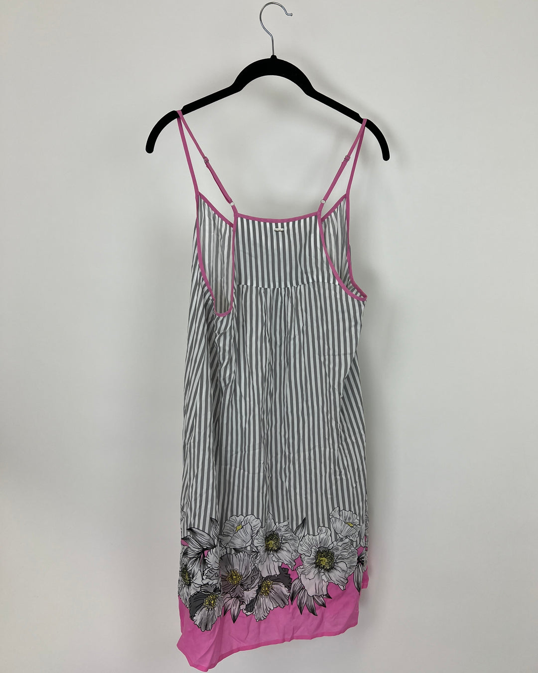 Grey And White Striped Floral Lounge Dress - Size 4/6