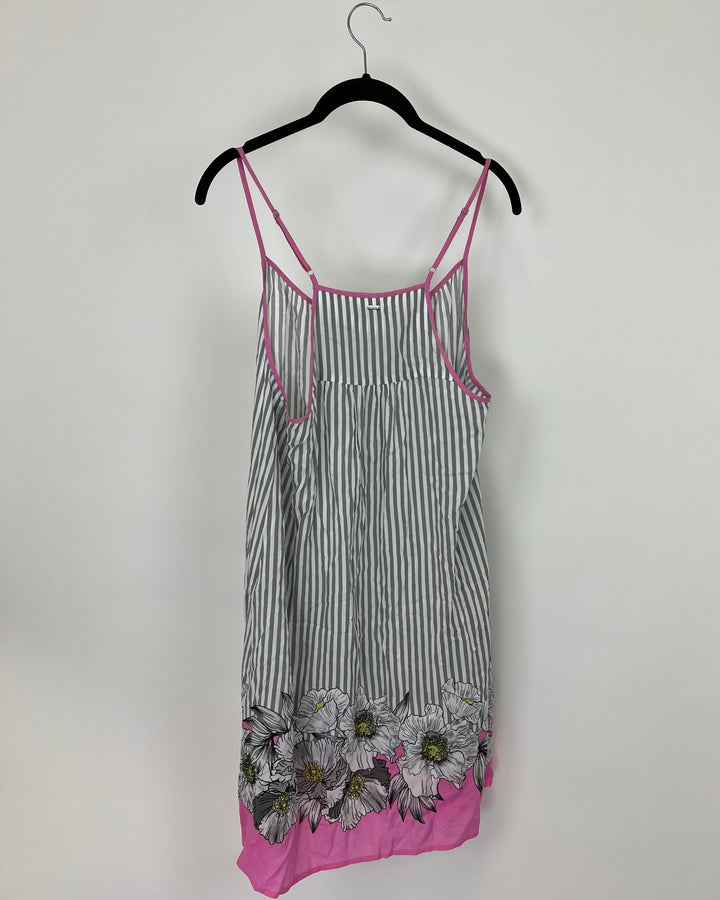 Grey And White Striped Floral Lounge Dress - Size 4/6