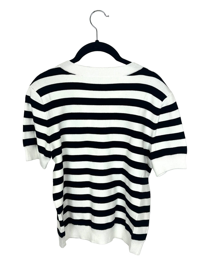 Black and White Striped Short Sleeve Sweater- Size 4/6