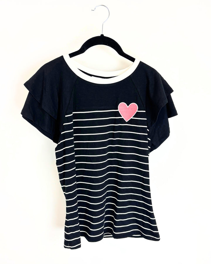 Black Striped Pink Heart Top - Size 2/4