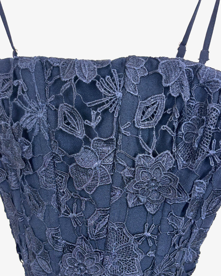Navy Blue Strapless Floral Knit Bodysuit - Size 00 and Size 8