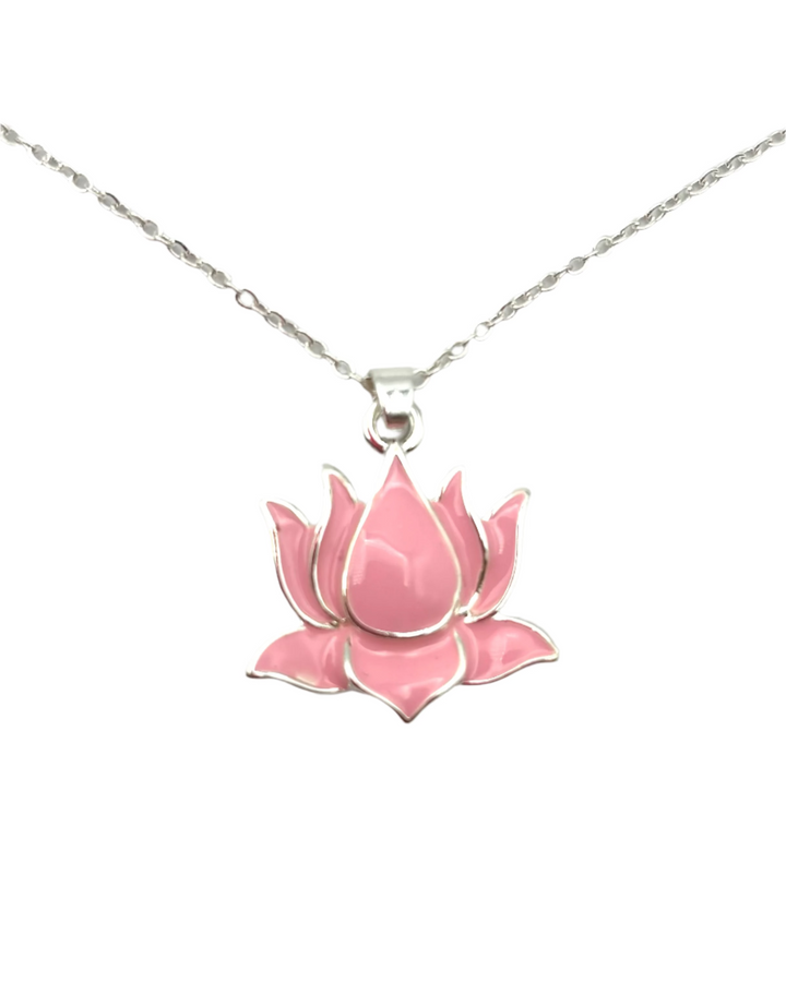 Silver Pink Lotus Charm Necklace