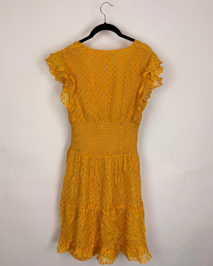Yellow Metallic Ruffle Dress - Size 6