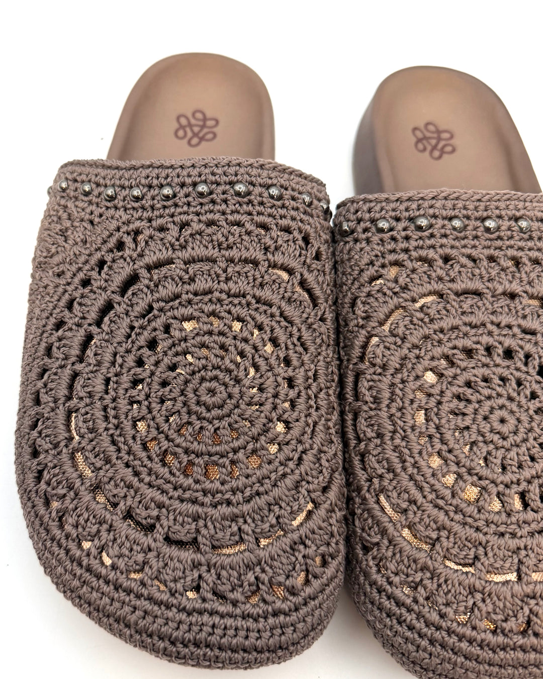 Brown Crochet & Bronze Clogs - Size 8