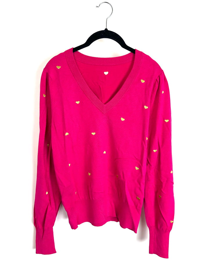Raspberry And Gold Heart Sweater - Size 4/6